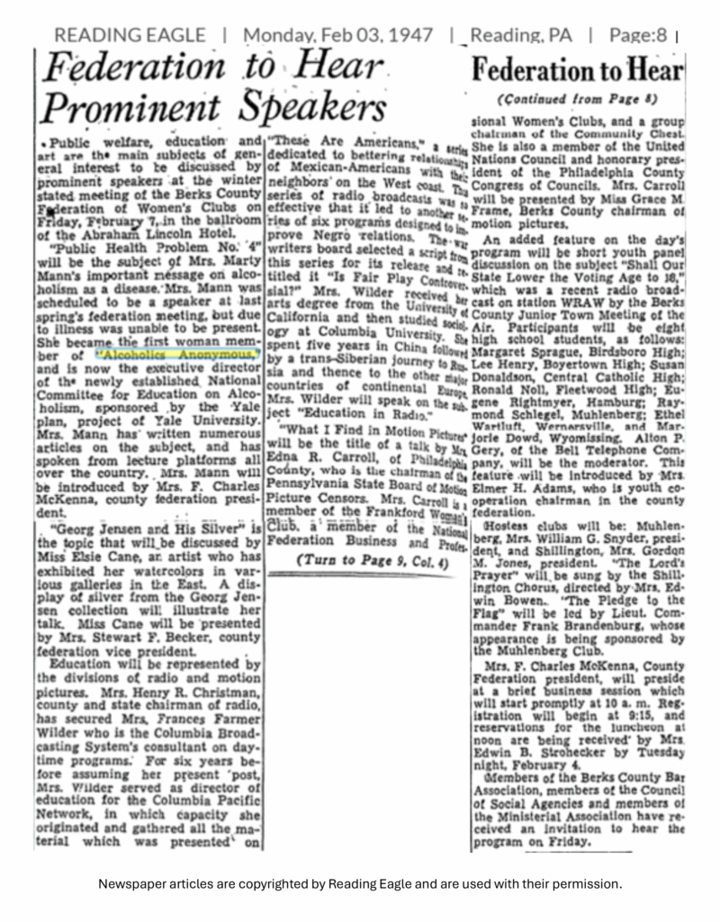 A newspaper clipping from 1947