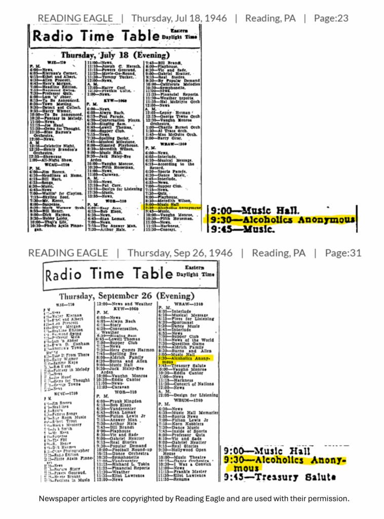2 Newspaper clippings of radio schedules