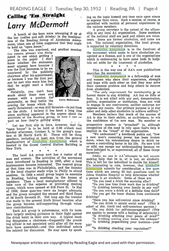 A newspaper clipping from 1952